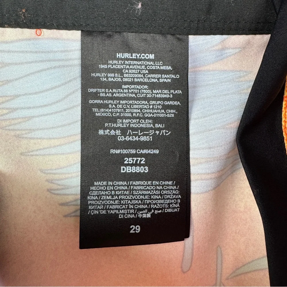 Hurley La Palma 20 in. Boardshorts Light‎ Zitron Men's 29 Orange Blue Leaves NEW